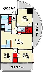 オークランドアサート小倉 3LDKの間取図画像