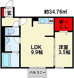 門司コートヤード 1LDKの間取図画像