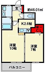 リンデンバウム京町 2Kの間取図画像
