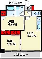 ウイングス砂津 2LDKの間取図画像
