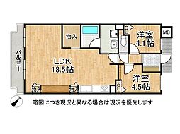 生駒ロイヤルマンション 2LDKの間取図画像