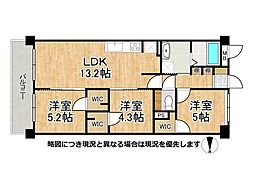 朝日プラザCITY南大和イーストウイングA棟 3LDKの間取図画像