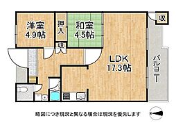 東急ドエル奈良パークビレジ4棟 2LDKの間取図画像