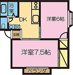 ヨコザワヒルズ２ 2階2DKの間取り