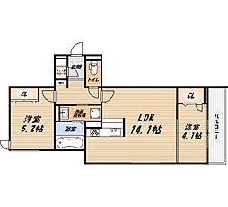 JR東海道・山陽本線 摂津富田駅 徒歩13分の賃貸アパート 3階2LDKの間取り