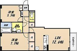 クローバーフレア 2階2LDKの間取り