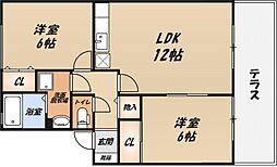 ハイカムールA棟 1階2LDKの間取り