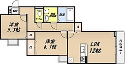 ユニゾン安満 A棟 2LDKの間取図画像