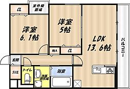 ブリオ安満 A棟 2LDKの間取図画像