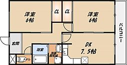 中島ハイツ 2DKの間取図画像