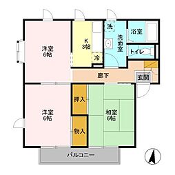 メゾン志藤B 2階1LDKの間取り