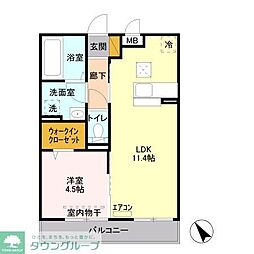 シャトレーウエスト明神 1階1LDKの間取り