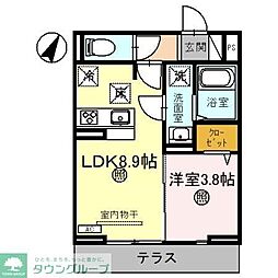 クエル 1階1LDKの間取り