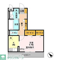 コリーヌオッツ 2階1Kの間取り
