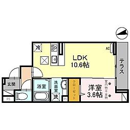 D-RESIDENCE仙波町 2階1LDKの間取り