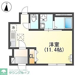 ペルラ 1階ワンルームの間取り