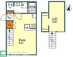 プリマ所沢元町 2階ワンルームの間取り