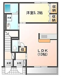 リッツパークＡ 1階1LDKの間取り