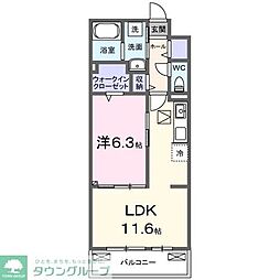 ヒカルサ西所沢 3階1LDKの間取り