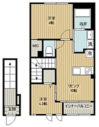 サンライズC 2階2LDKの間取り