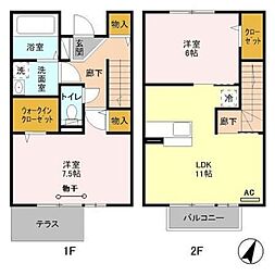 モダンコート　Ａ棟 1階2LDKの間取り