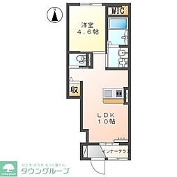 オアシス久米 1階1LDKの間取り