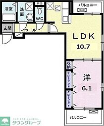 フレグランスII 1階1LDKの間取り