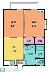 サンマリーA 1階2DKの間取り