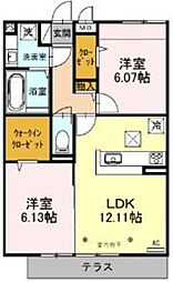 クレセール・コンテス仙波 1階2LDKの間取り