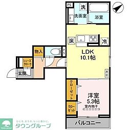 ビーネ北坂戸 2階1LDKの間取り
