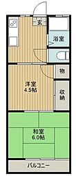 コーポヒル山口 2DKの間取図画像