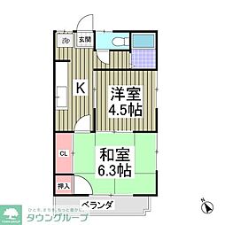 ハイツカワツル第5 2DKの間取図画像