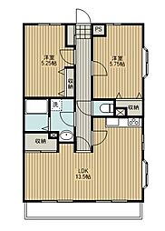 ルミエール柏原 2LDKの間取図画像