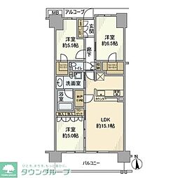 グランビュースクエア 3LDKの間取図画像