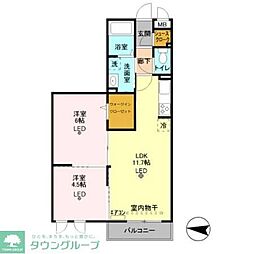 クイーン・ヒルズ 2LDKの間取図画像