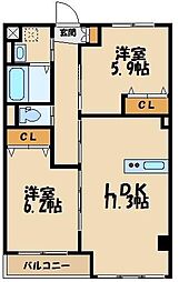 ルビアブラウ 2LDKの間取図画像