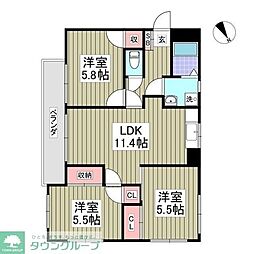 ヴィラ中川 3SDKの間取図画像