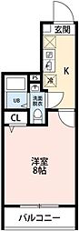 ヒルズ東町 1Kの間取図画像