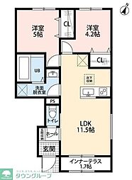 川越市岸町3丁目アパート 2LDKの間取図画像