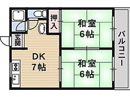レジデンス西田B棟 2DKの間取図画像