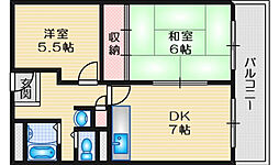 サンハイツサワヒラ 3階2DKの間取り