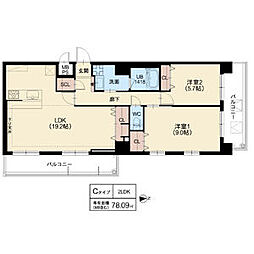 スプランディッド茨木天王 3階2LDKの間取り