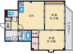 シマダコーポレーション 3階2LDKの間取り