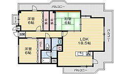 ロイヤル南茨木 3LDKの間取図画像