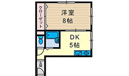 アーバンコート上牧 1階1DKの間取り