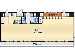 アーバンウェル茨木 13階1Kの間取り