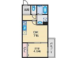 エテルナコート総持寺 2階1LDKの間取り