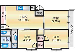 アテイン高槻石津B棟 3LDKの間取図画像