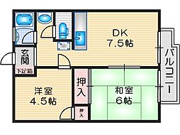 ウィンヒル上郡 2DKの間取図画像