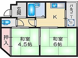 サンハイツ2 2DKの間取図画像